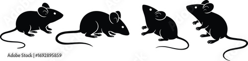 Vector illustration of mice silhouettes, rodent animal design, black mouse outline, wildlife concept, pest control graphic, cartoon rat shape, editable artwork