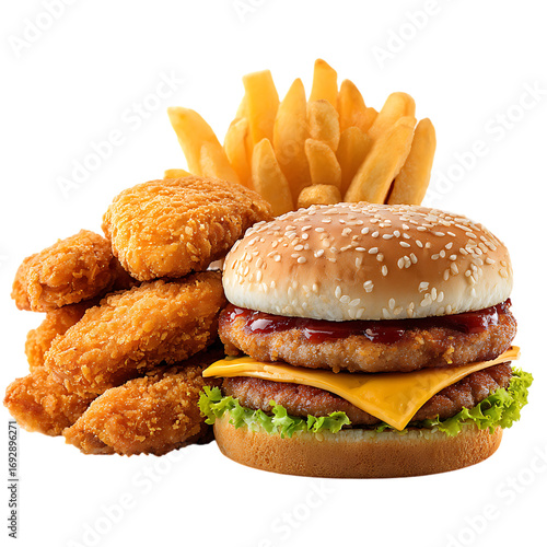 Fast chicken nuggets burgers fries meal PNG