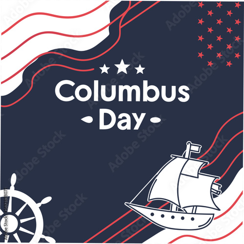 Columbus Day Design with Ship, Wheel, Stars and Stripes Elements
