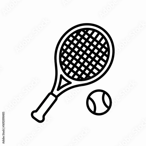 Simple line art icon of a tennis racket and ball for sports and recreationSimple line art icon of a tennis racket and ball for sports and recreationSimple line art icon of a tennis racket and ball for