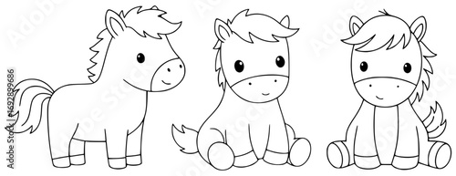 Cute Baby Horse Coloring Pages, Horse SVG, Animal SVG, Kawaii SVG, Coloring Book SVG