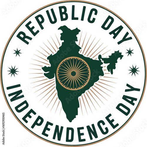 Indian Republic and Independence Day Emblem with Map and Ashoka Chakra Symbol
