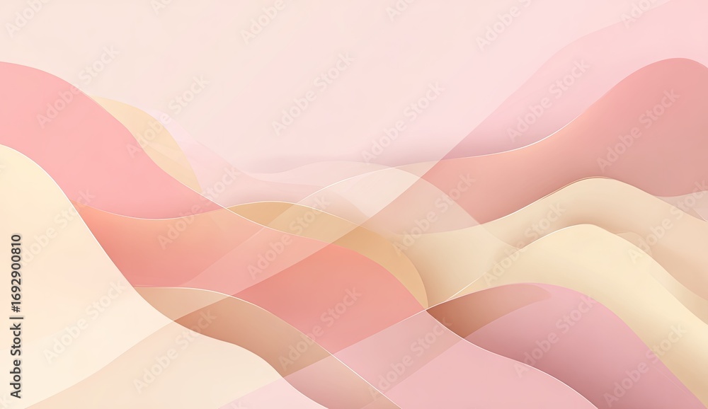 Obraz premium Abstract background of soft, flowing shapes in pastel pink and beige tones. Layered, wavy forms create a smooth, ethereal effect