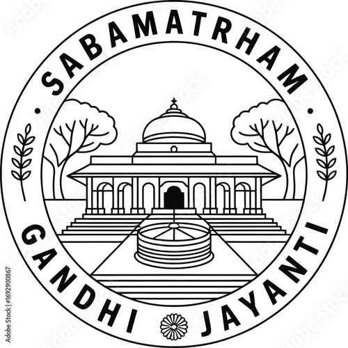 Gandhi Jayanti Illustration of Sabarmati Ashram Building for Indian Holiday Celebration