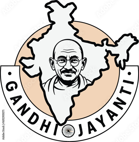 Gandhi Jayanti Portrait with India Map and Ashoka Chakra on a Clean Backdrop