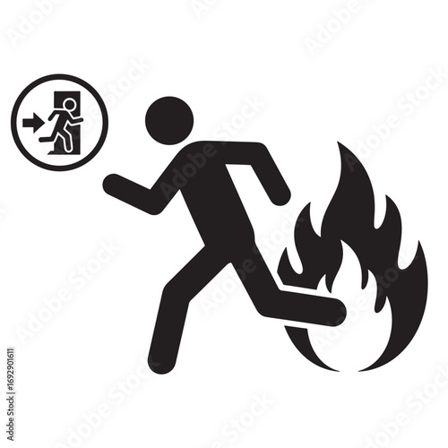 Person running away from fire flames silhouette icon