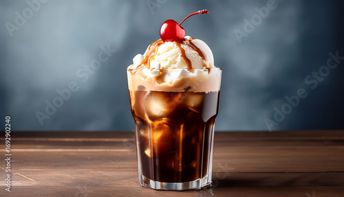 Classic Root Beer Float With Ice Cream And Cherry On Top