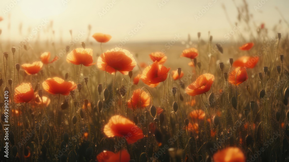 Fototapeta premium Sunrise poppy field