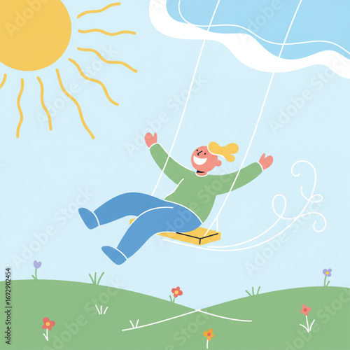 : A person happily enjoying the sun, symbolizing freedom, happiness, and a sense of life's joy.

