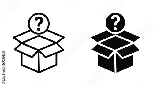 Open box with question mark icon set , Mystery Box Concept Open Container With Question Mark Icon Vector Illustration