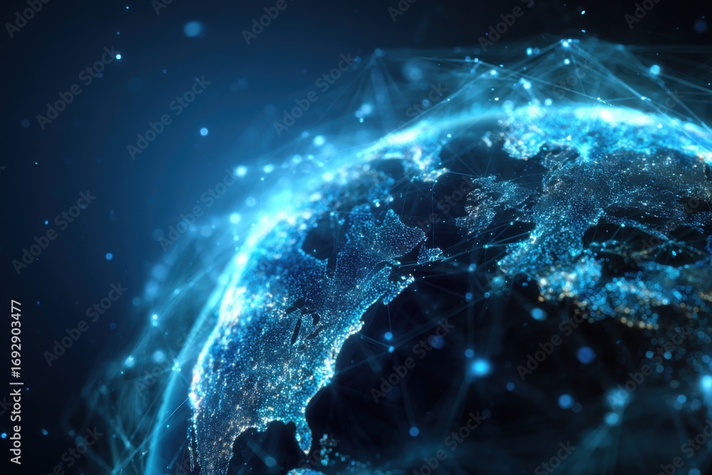 Obraz premium A digitally enhanced globe, illuminated by glowing networks