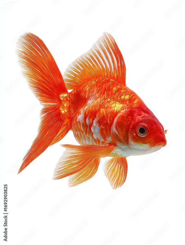 Fototapeta premium Vibrant Orange Goldfish Isolated on White Background