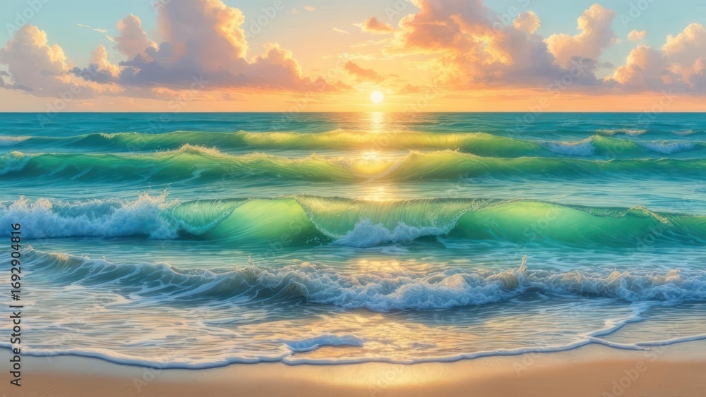 Obraz premium Sunrise over a vibrant ocean