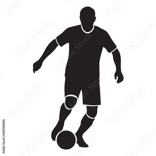 Soccer player dribbling ball black silhouette icon