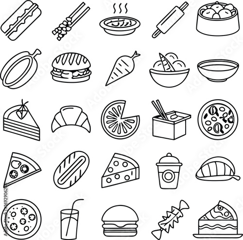 Delicious food icons collection perfect for menus, apps, and culinary branding needs