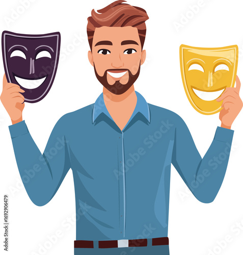 set of funny cartoon businessman,elinde maske olan adam