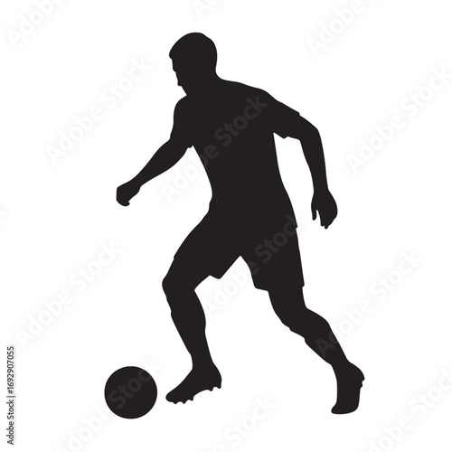 Soccer player dribbling ball silhouette vector