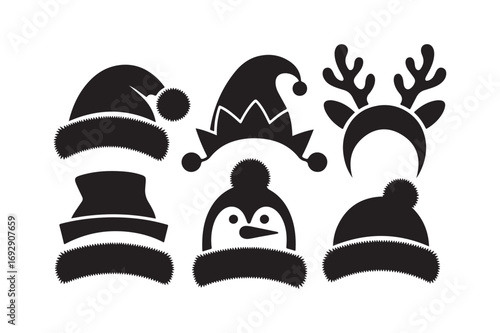 Collection of festive holiday hats and headwear silhouettes