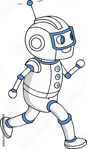 Joyful cartoon robot character running energetically, bringing futuristic fun and innovation to projects