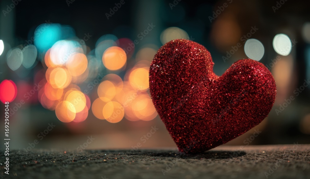Fototapeta premium Heart at night. Blurred lights background