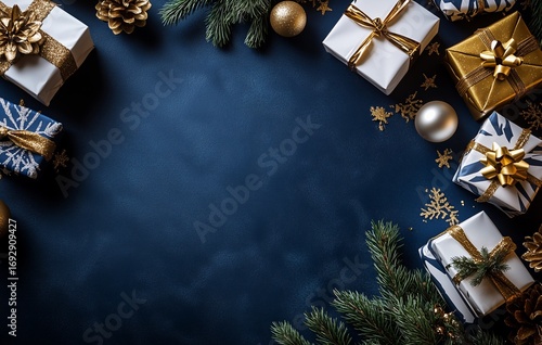 Elegant Holiday Gift Arrangement With Decorations on Dark Background