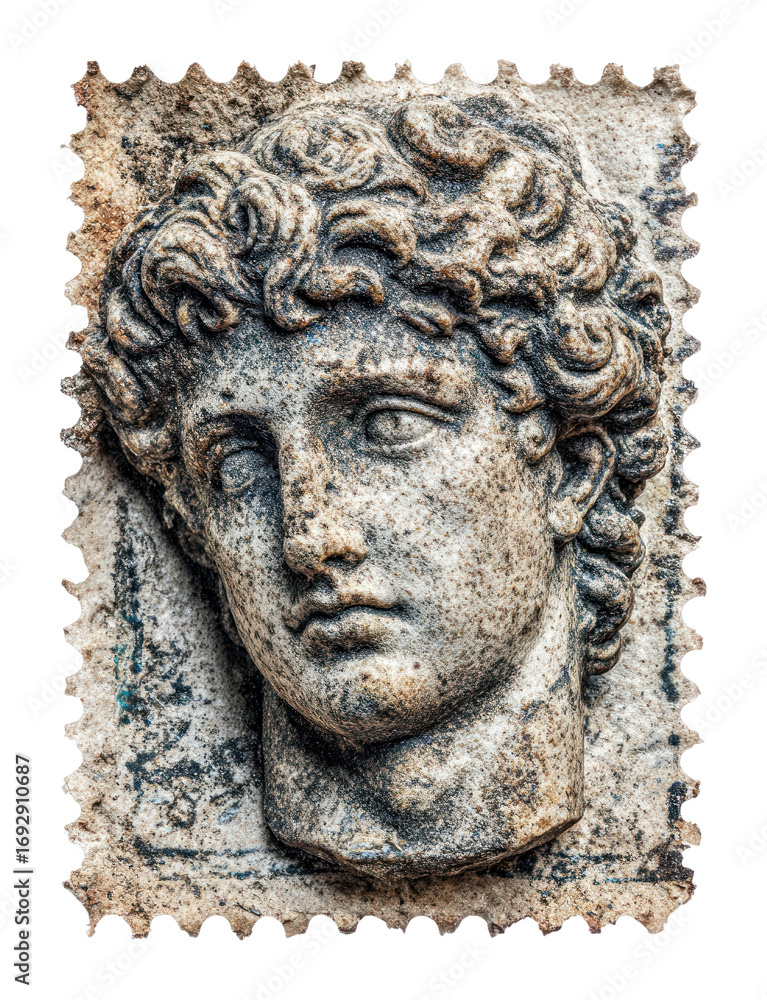 Obraz premium PNG Ancient sculpture postage stamp