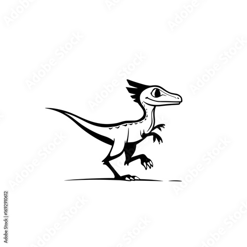 Velociraptor. Velociraptor simple black and white line art vector logo