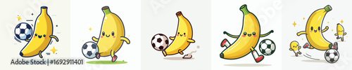 cute banana vector playing ball