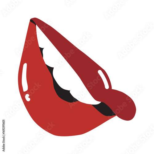 Red Lips Icon: A captivating cartoon illustration features a pair of luscious red lips, symbolizing allure and expression, perfect for graphic design.