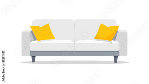 Modern white sofa couch with yellow pillows for living room furniture and home decor interior design ideas