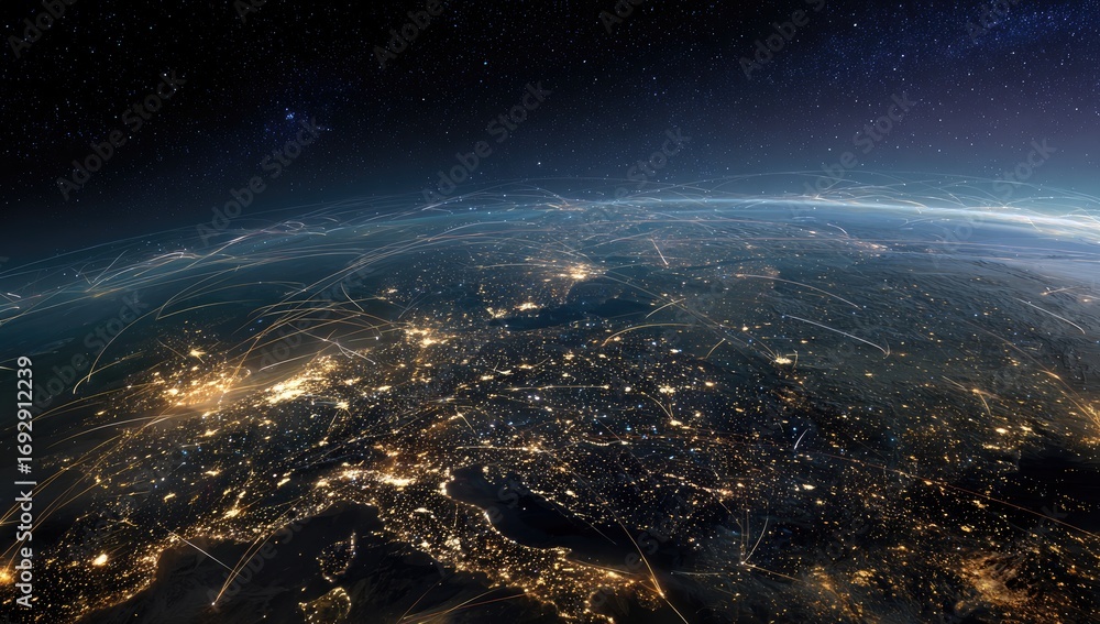 Obraz premium Earth's European network, night view