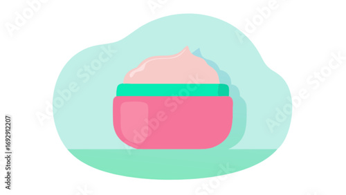 Illustration of pink face cream jar for skincare beauty product and cosmetic container for moisturizer use