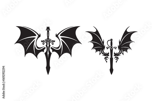 Gothic sword with bat wings silhouette design
