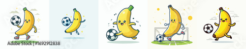 cute banana vector playing ball
