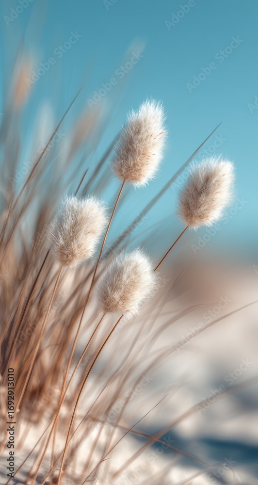 Fototapeta premium Delicate, fluffy seed heads in the sunlit grass