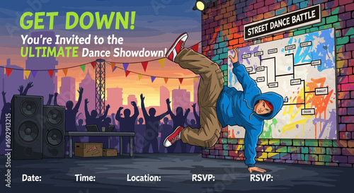 Energetic invitation poster for ultimate street dance showdown event illustration