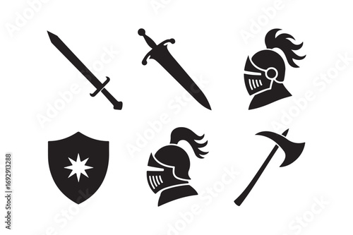 Medieval knightly weapons and armor icons set