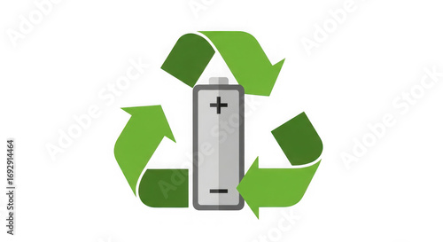 Battery recycling symbol featuring green arrows and a aa battery icon representing sustainable energy and environmental protection transparent background