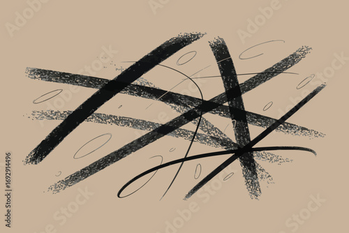 Abstract charcoal lines and scribbles on textured paper