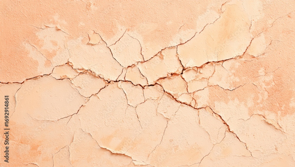 Fototapeta premium Cracked, light peach-colored plaster wall. Detailed texture