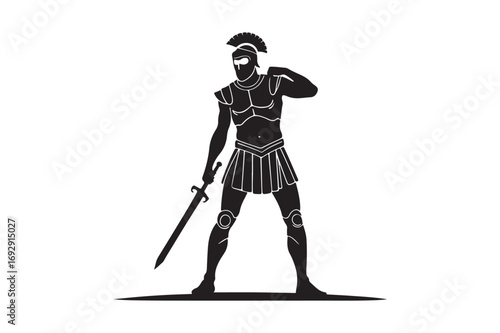Silhouette of a roman soldier in armor holding a sword