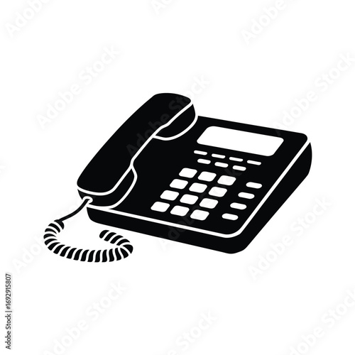 Black and white illustration of a modern corded telephone
