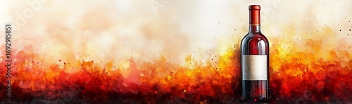 Red Wine Bottle Set Against a Fiery Abstract Background in a Warm Palette