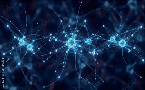 Closeup view of a neural network with glowing blue neurons and interconnected synapses, representing brain activity and artificial intelligence