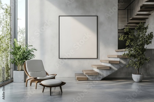 Minimalist Interior Design Featuring a Blank Canvas and a Stylish Chair in a ...