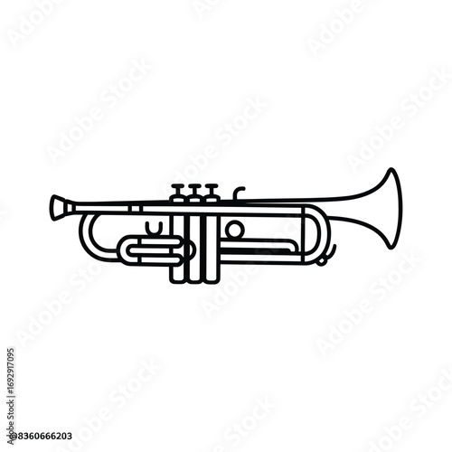 Black and white illustration of a brass trumpet musical instrument