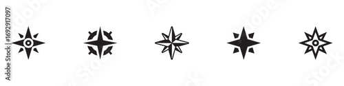 Compass icon set. Wind rose. Navigational compass icons set. Vector Illustration. EPS 10