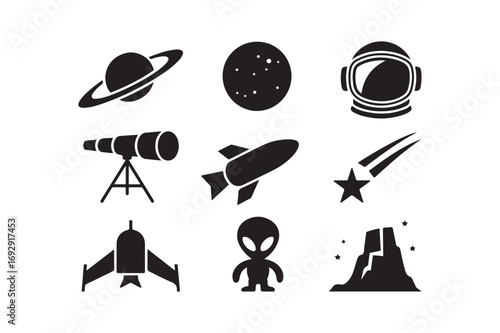 Collection of hand drawn space and science fiction icons