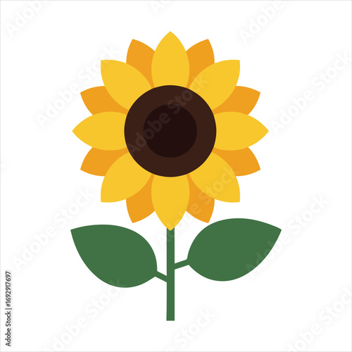 Vibrant sunflower icon with green leaves and stem perfect for summer and autumn designs