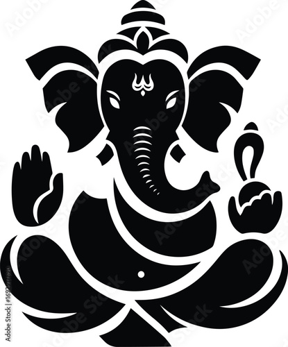 Sacred Lord Ganesha: An artistic illustration of Lord Ganesha, a symbol of wisdom, prosperity, and new beginnings, depicted in a simple yet elegant black and white design.